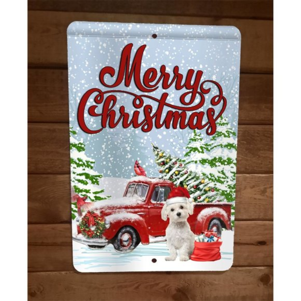 Merry Christmas Maltese Dog Xmas 8x12 Metal Wall Sign Animal Poster #2